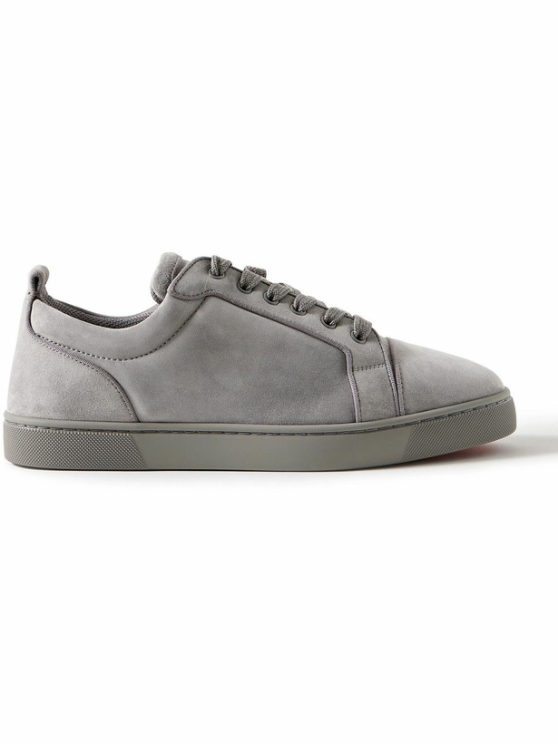 Photo: Christian Louboutin - Louis Junior Grosgrain-Trimmed Suede Sneakers - Gray