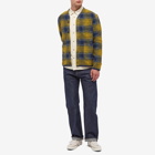 Universal Works Men's Check Wool Fleece Cardigan in Yellow/Blue