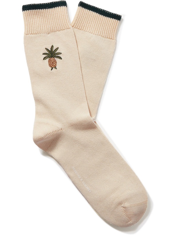 Photo: DESMOND & DEMPSEY - Howie Embroidered Stretch Cotton-Blend Socks
