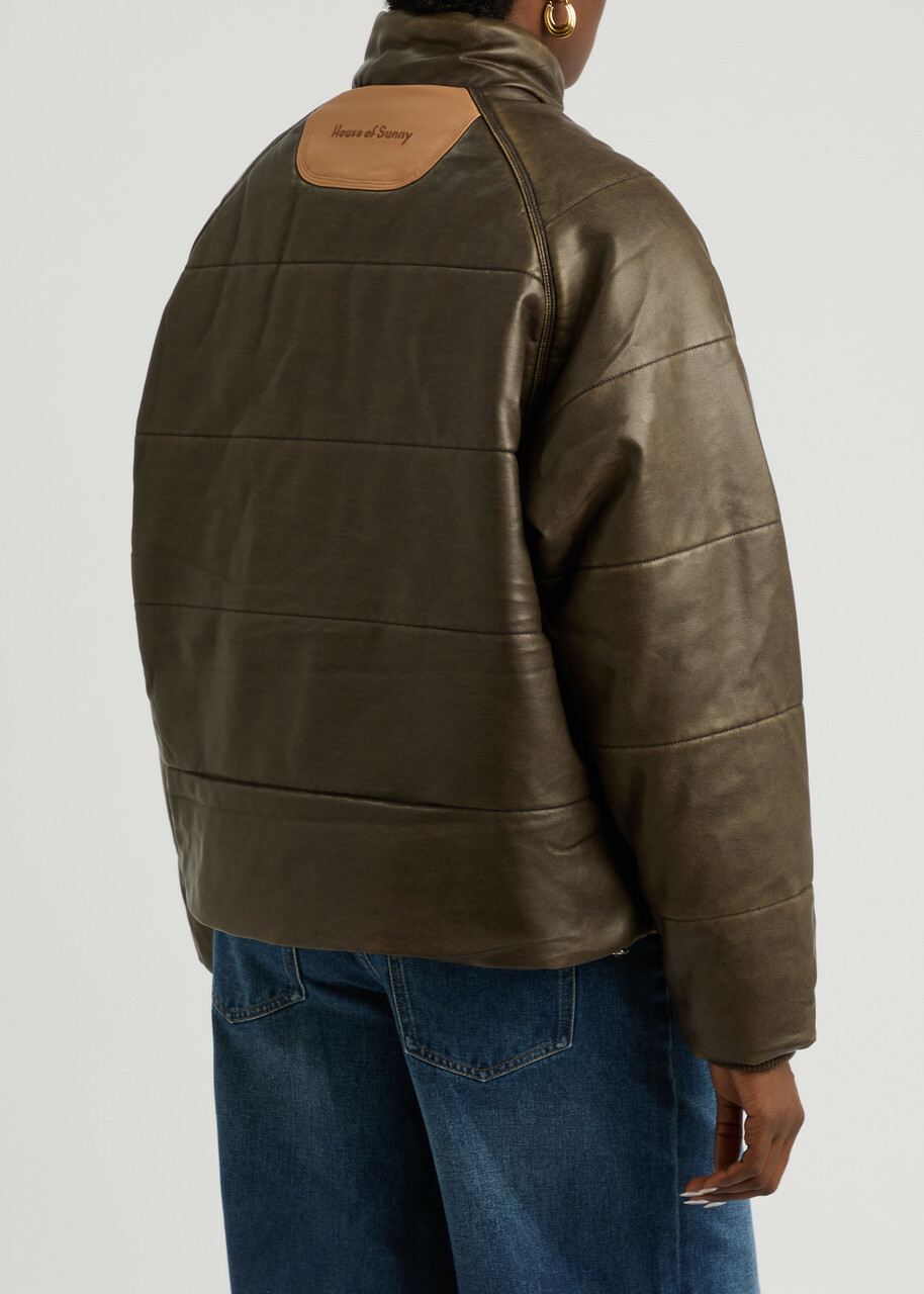 House OF Sunny Logo-embroidered Quilted Faux Leather Jacket Chocolate
