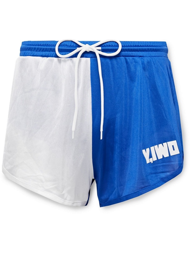 Photo: Y,IWO - Logo-Print Colour-Block Tricot Shorts - Blue