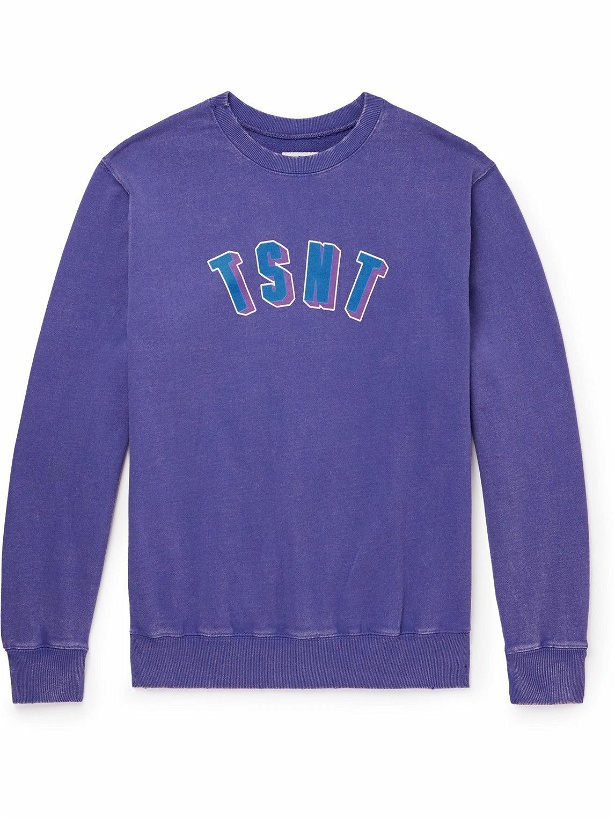 Photo: thisisneverthat - TSNT Distressed Logo-Print Cotton-Jersey Sweatshirt - Purple