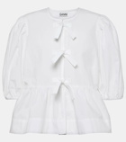 Ganni Bow-detail cotton poplin blouse