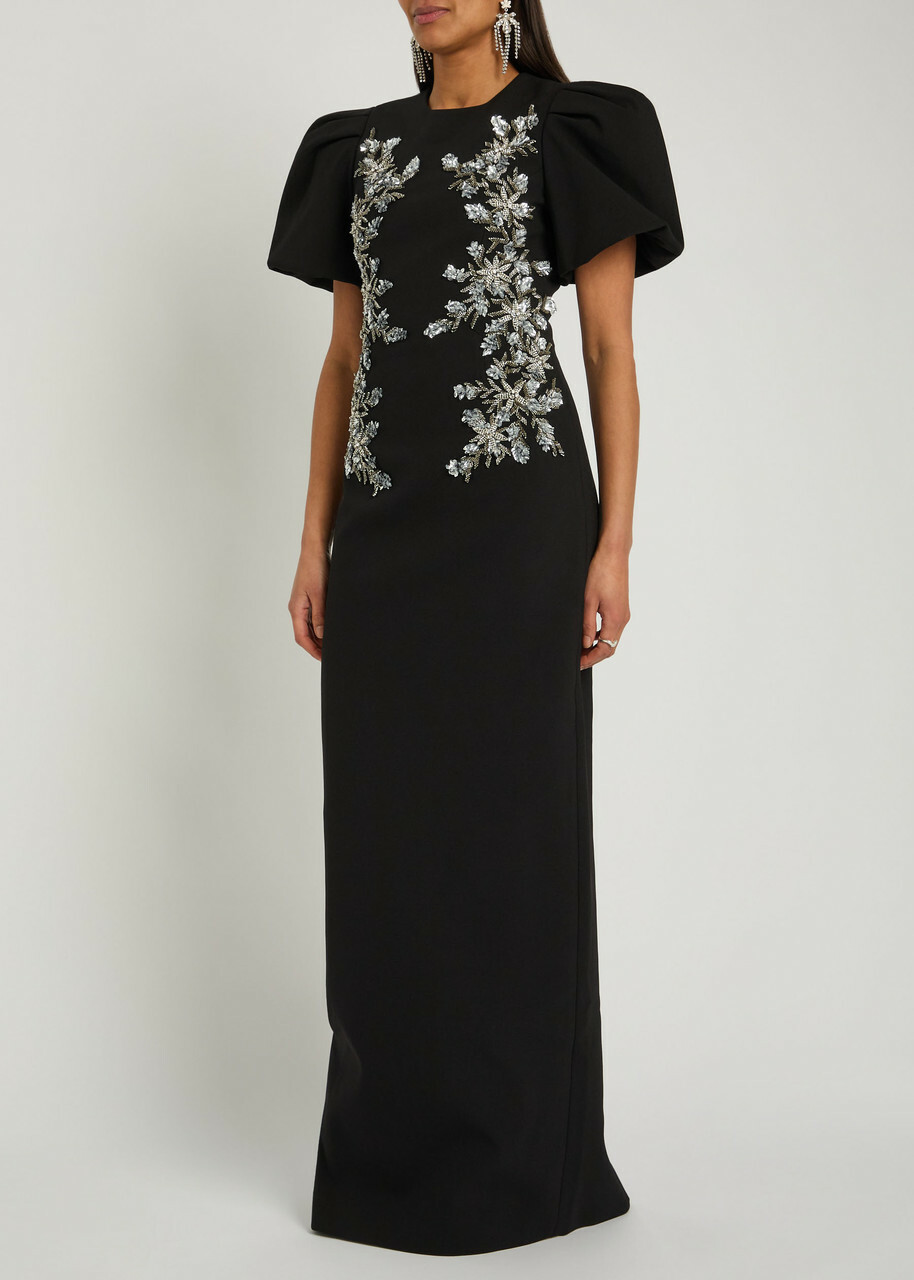 Rebecca Vallance Zephyr Embellished Crepe Gown Black