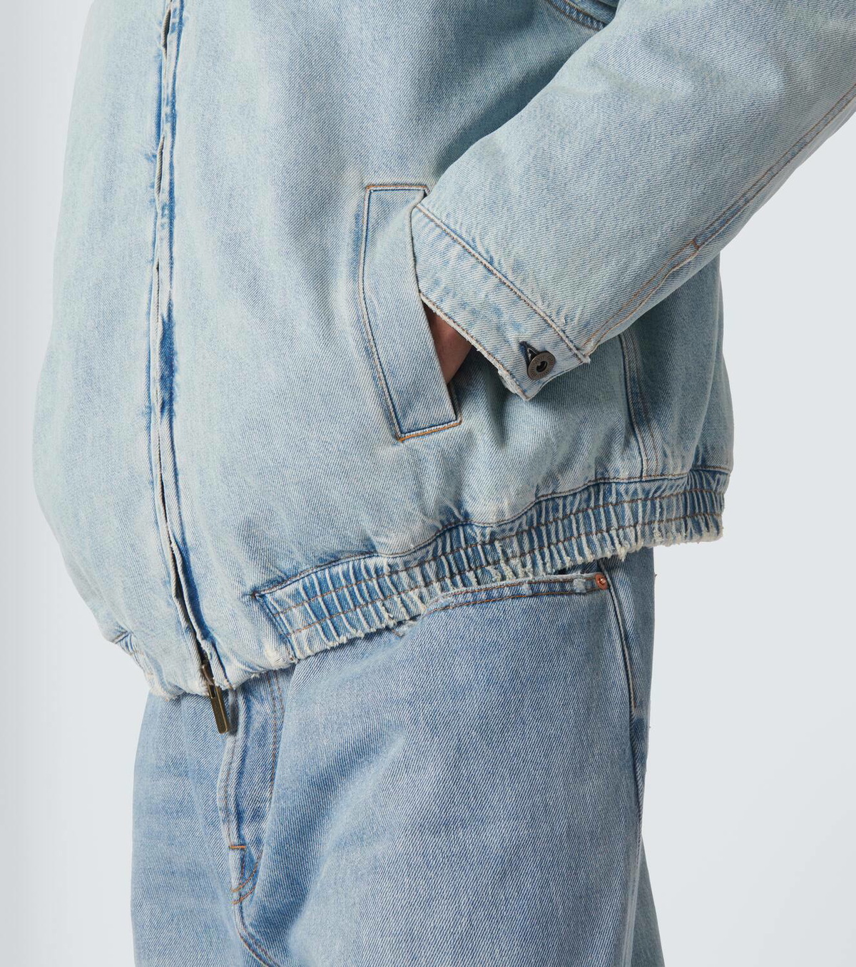 Miu Miu Logo corduroy-trimmed denim blouson Miu Miu