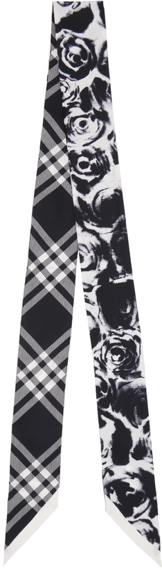 Photo: Burberry Black & White Skinny Reversible Rose Silk Scarf