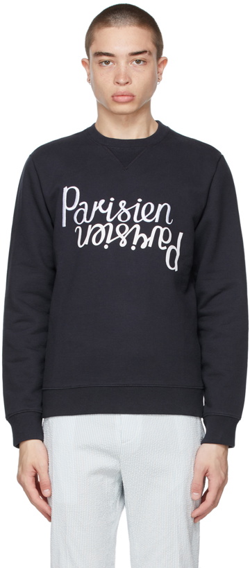 Photo: Maison Kitsuné Navy 'Parisien' Mirror Sweatshirt