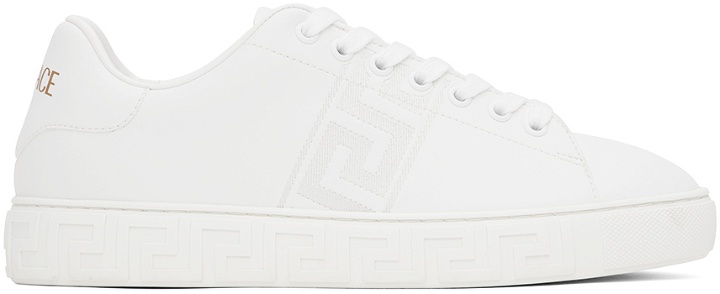 Photo: Versace White Embroidered Greca Sneakers