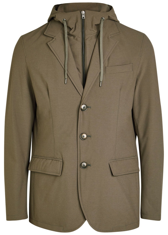Photo: Herno Hooded-insert Layered Nylon Blazer Jacket Taupe