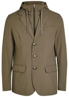 Herno Hooded-insert Layered Nylon Blazer Jacket Taupe