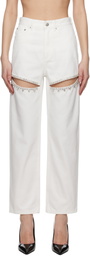 AREA White Crystal Slit Jeans