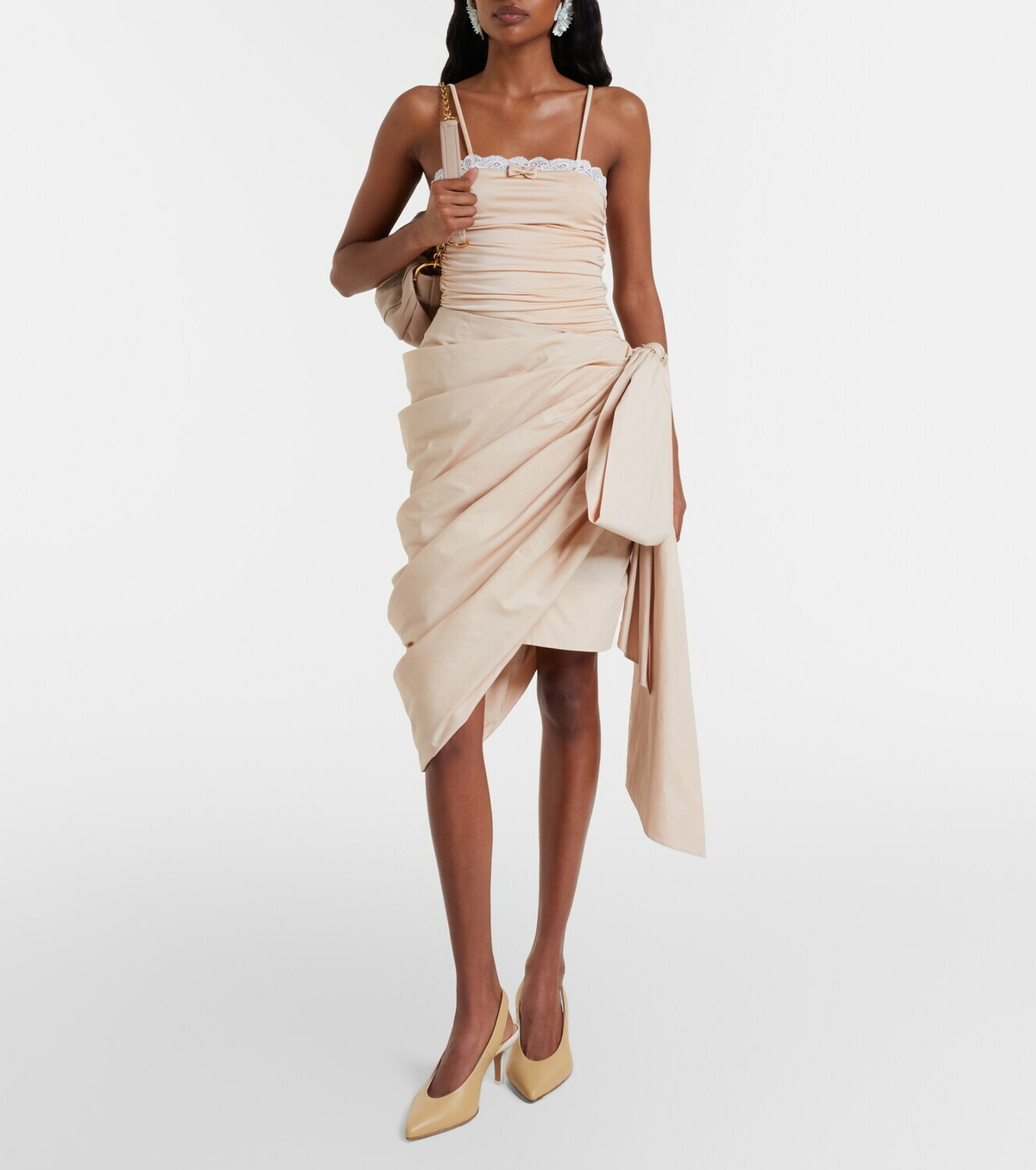 Chloé Bow-detail cotton poplin midi skirt
