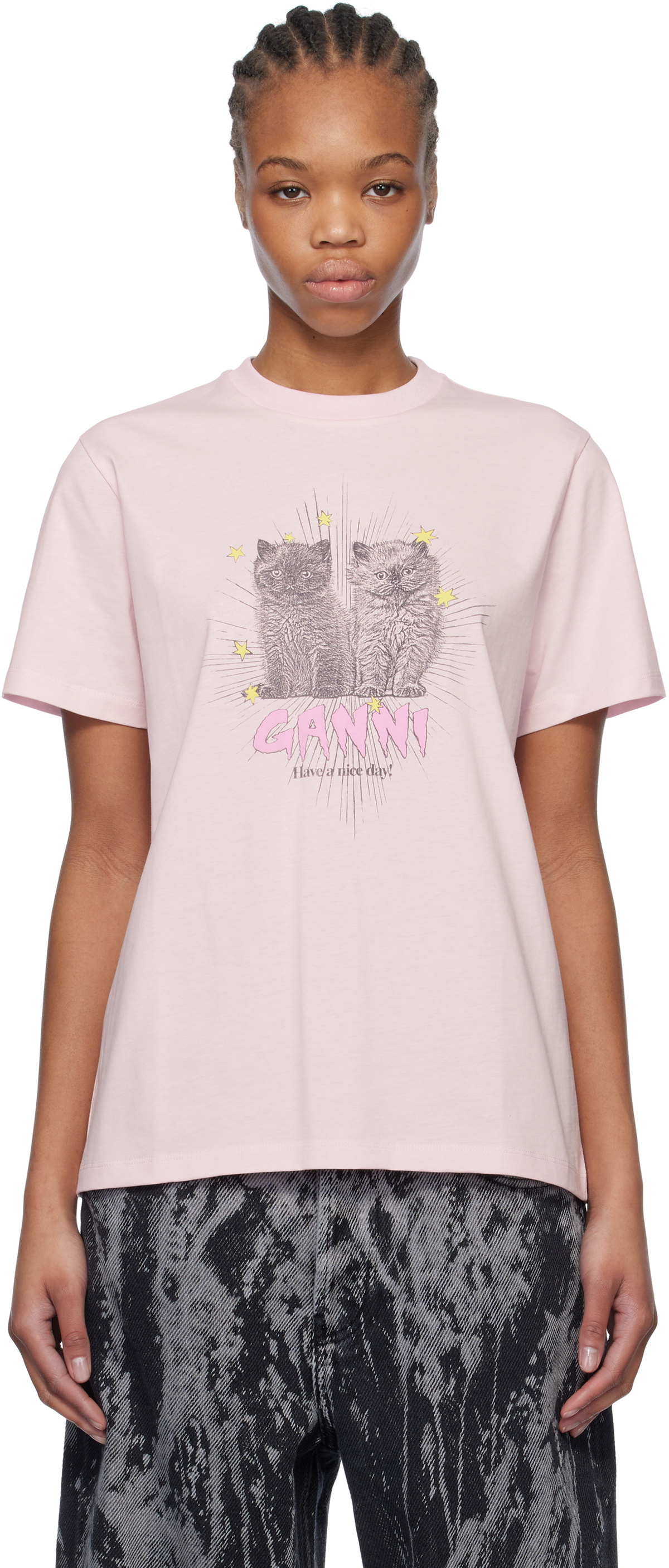 GANNI Pink Basic Jersey Leopard Relaxed T-shirt GANNI