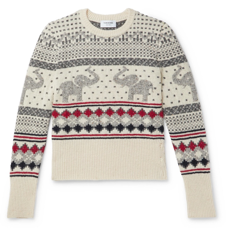 Photo: Thom Browne - Fair Isle Wool and Mohair-Blend Sweater - White