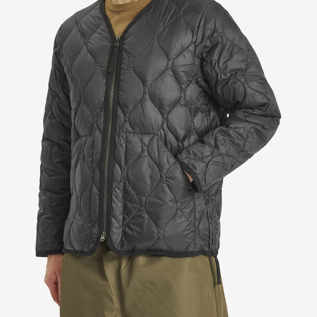Taion Men's Military Zip V-Neck Softshell Down Jacket in Black