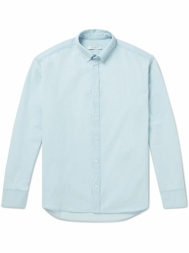 Photo: Maison Kitsuné - Button-Down Collar Logo-Print Cotton-Twill Shirt - Blue