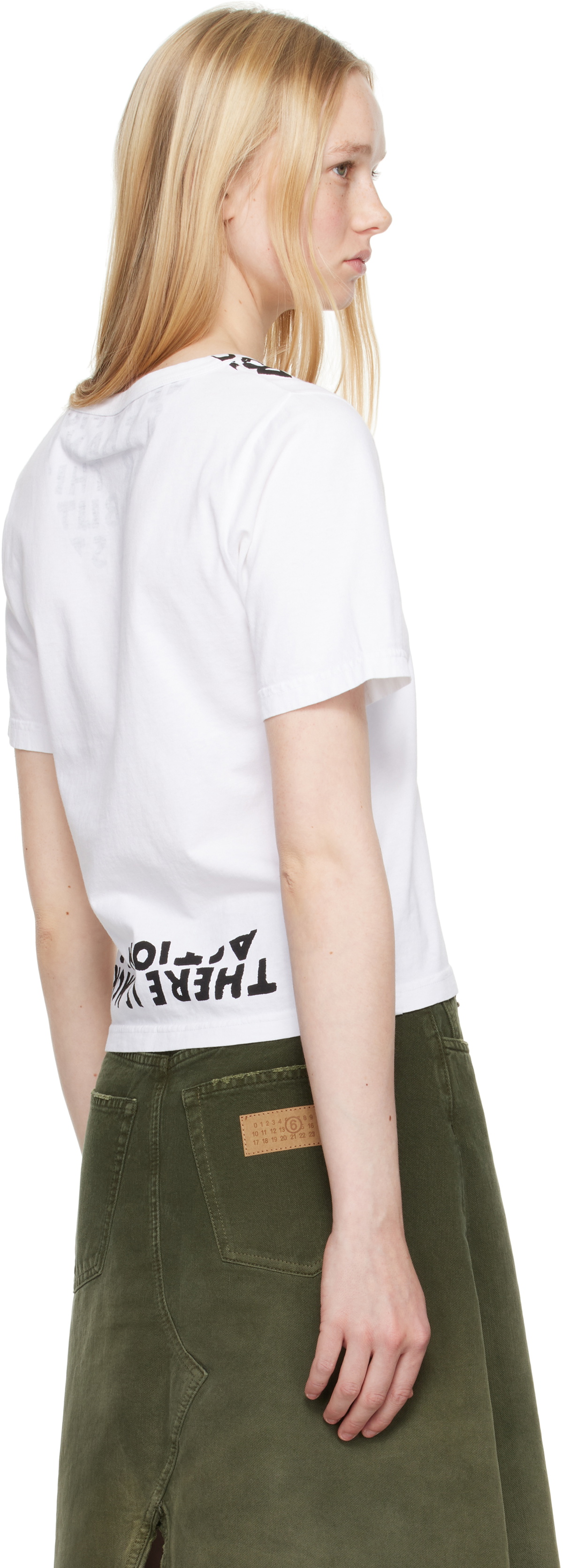 トップス Maison Margiela WhiteTee 48 MM6 Maison Margiela White V-Neck SIDA Print T-shirt MM6