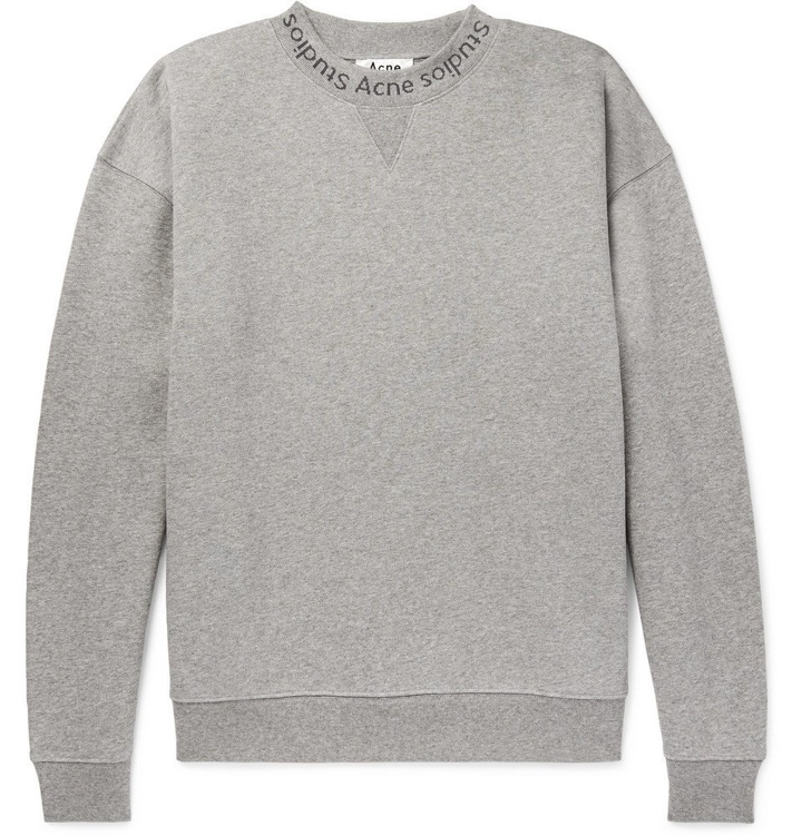Photo: Acne Studios - Flogho Logo-Print Mélange Fleece-Back Cotton-Jersey Sweatshirt - Men - Gray