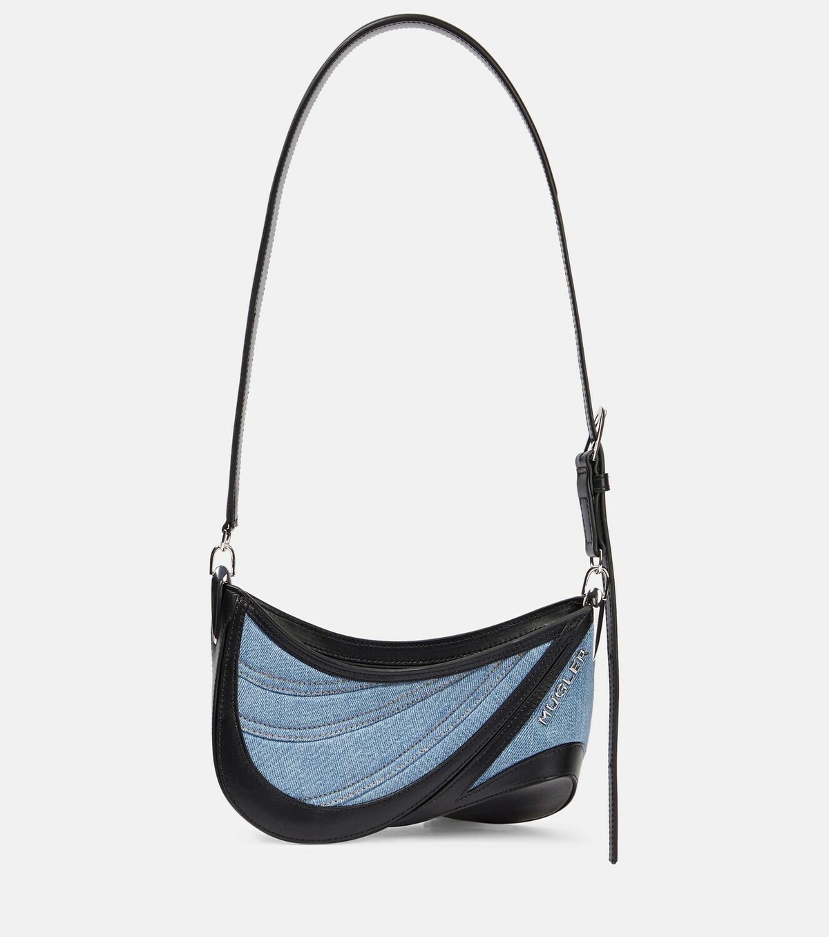 Mugler - Leather and denim shoulder bag