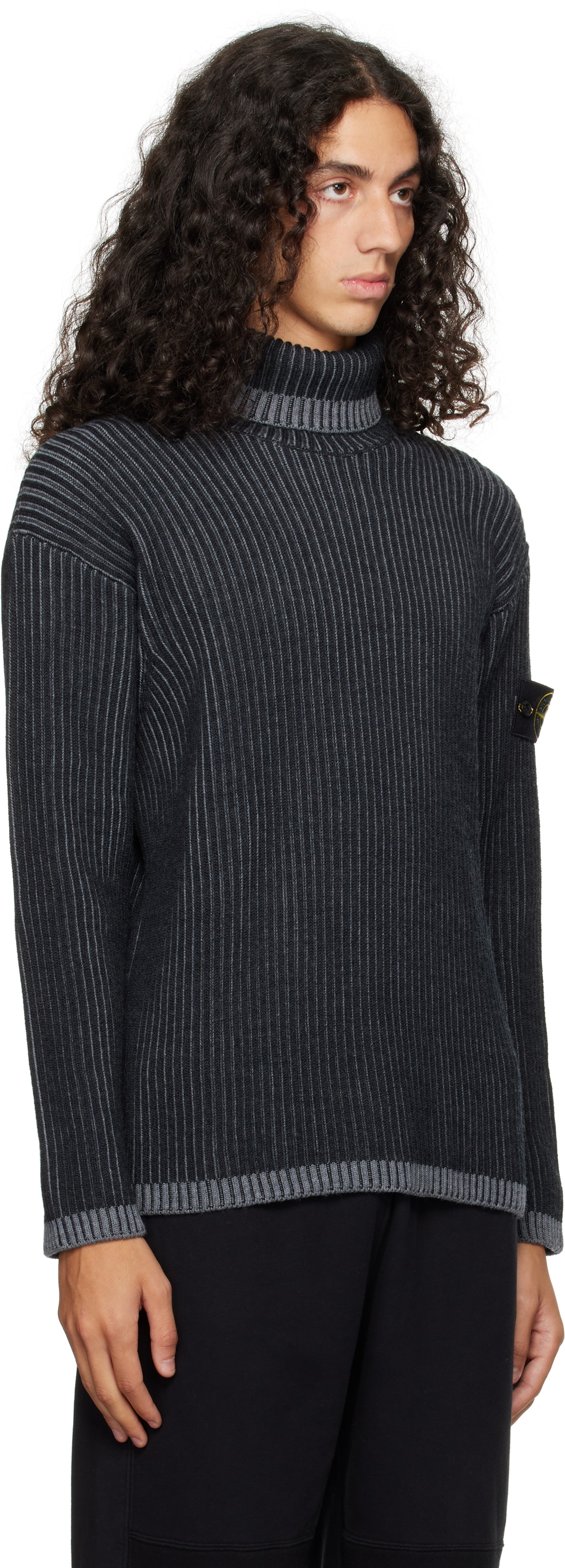 Stone Island Gray Ribbed Rollneck Knit Turtleneck