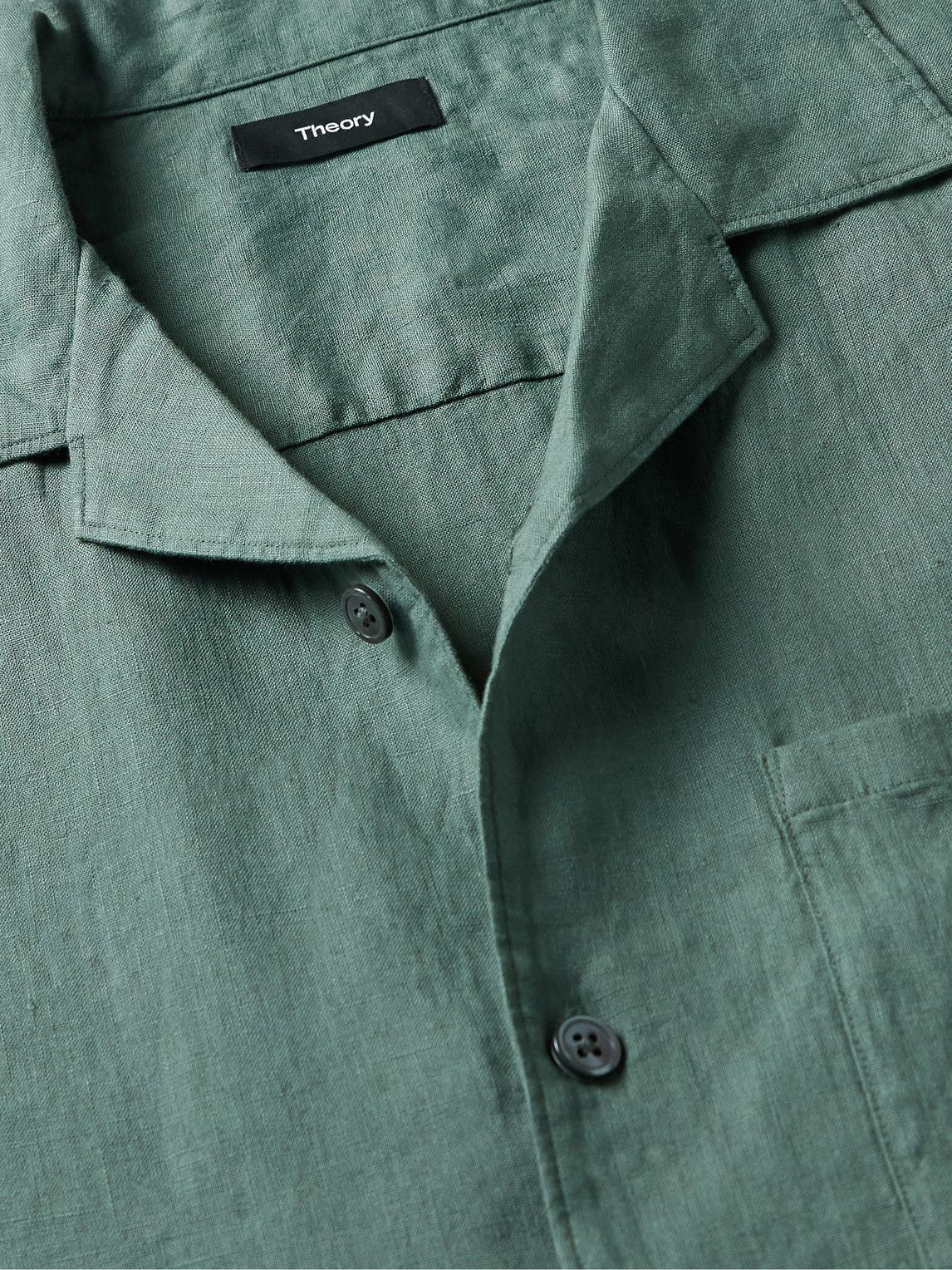Theory - Noll Camp-Collar Linen Shirt - Green Theory