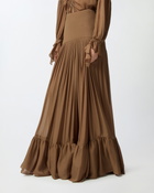 Pinko Long Frilly Skirt In Viscose Georgette Brown Acorn