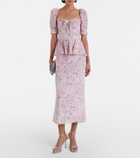 Alessandra Rich Floral peplum silk midi dress