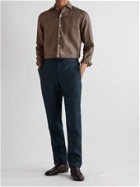 DE PETRILLO - Slim-Fit Linen Drawstring Trousers - Blue