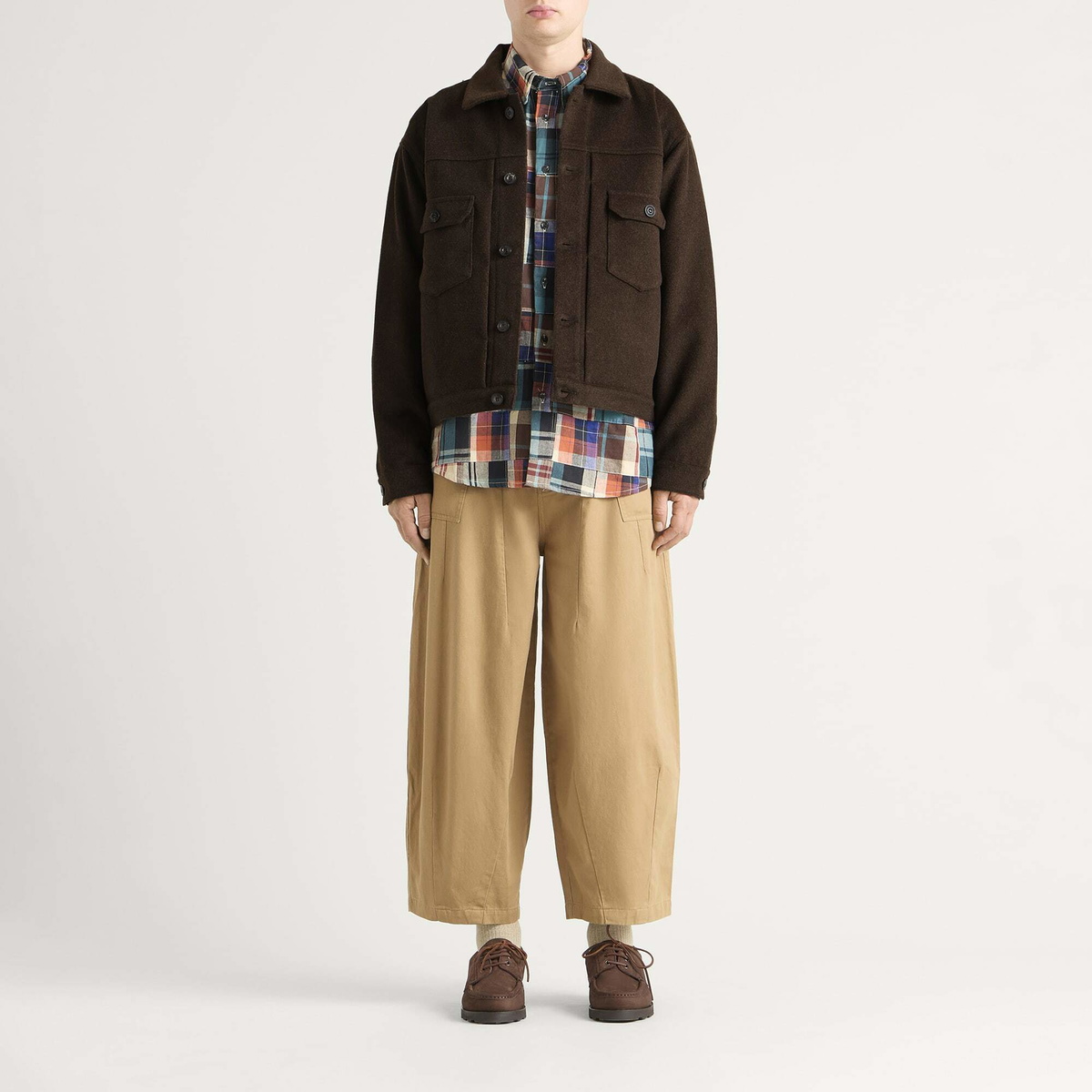 FrizmWORKS Men's Solid Wool Trucker Jacket in Brown
