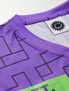 GOOD MORNING TAPES - Appliquéd Printed Mesh-Trimmed Recycled-Jersey T-Shirt - Purple