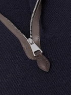 Purdey - Leather-Trimmed Cashmere Half-Zip Sweater - Blue