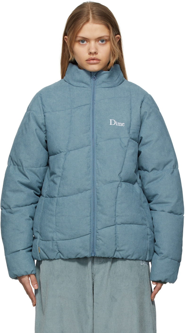 Dime Blue Corduroy Wave Puffer Jacket Dime