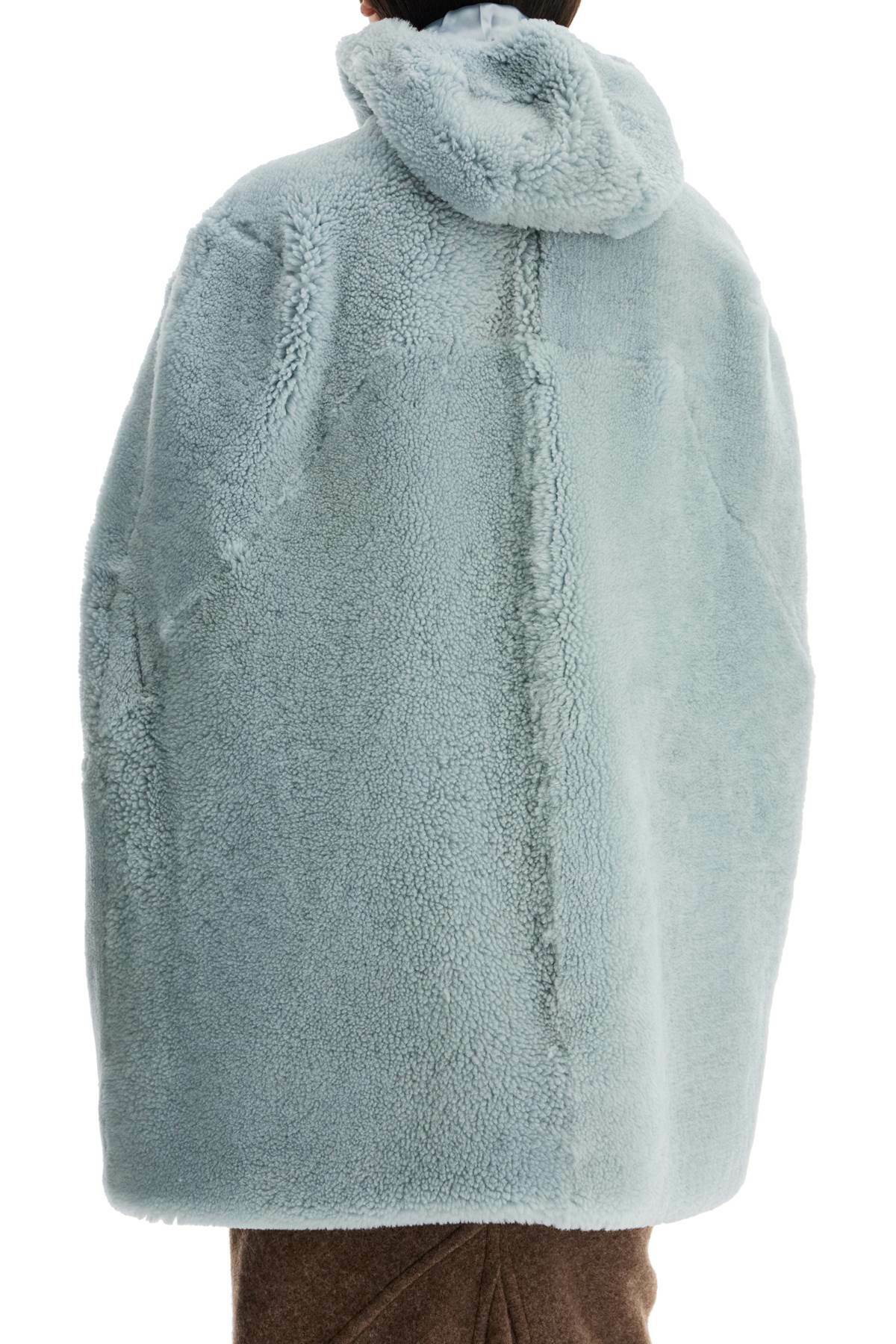 RICK OWENS shearling hooded cape with Light blue Rick Owens