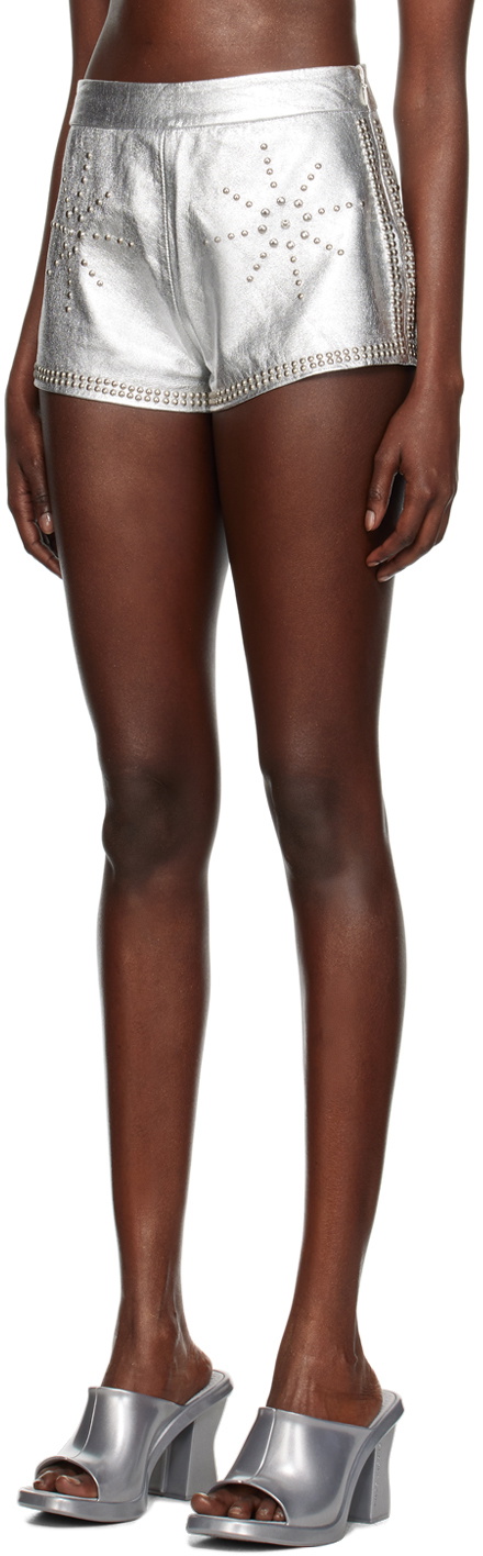 I'm Sorry by Petra Collins SSENSE Exclusive Silver Mimi Wade Edition Studded Leather Shorts