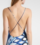 Pucci Printed asymmetric silk satin midi dress