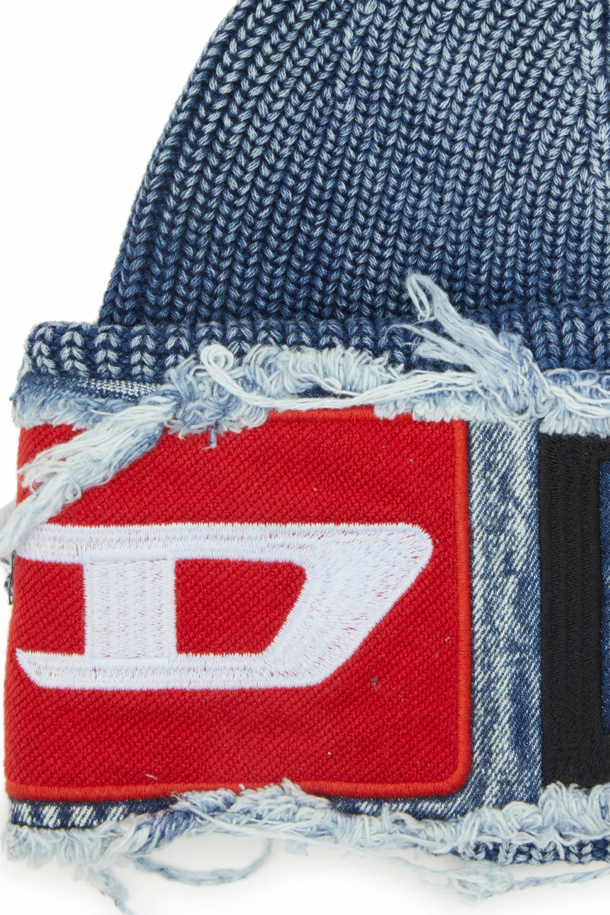 Diesel Denim effect beanie with bold patch detail - Knit caps - Unisex - Blue