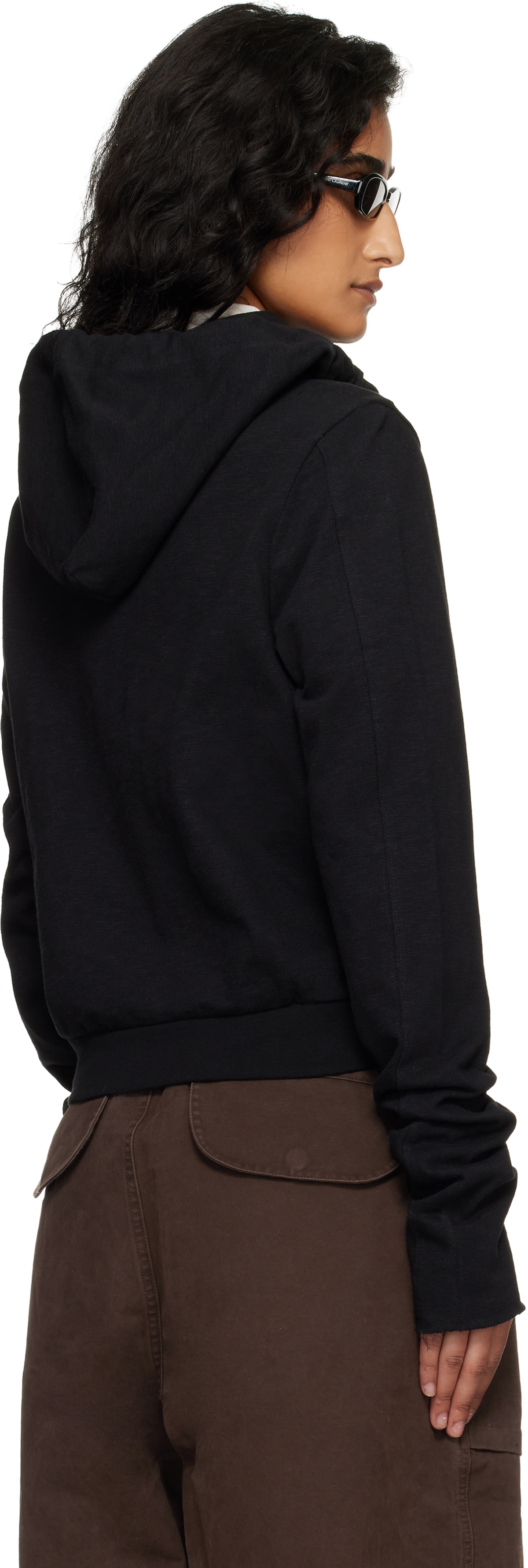 Entire Studios Black Lightweight Cropped Zip Up Hoodie
