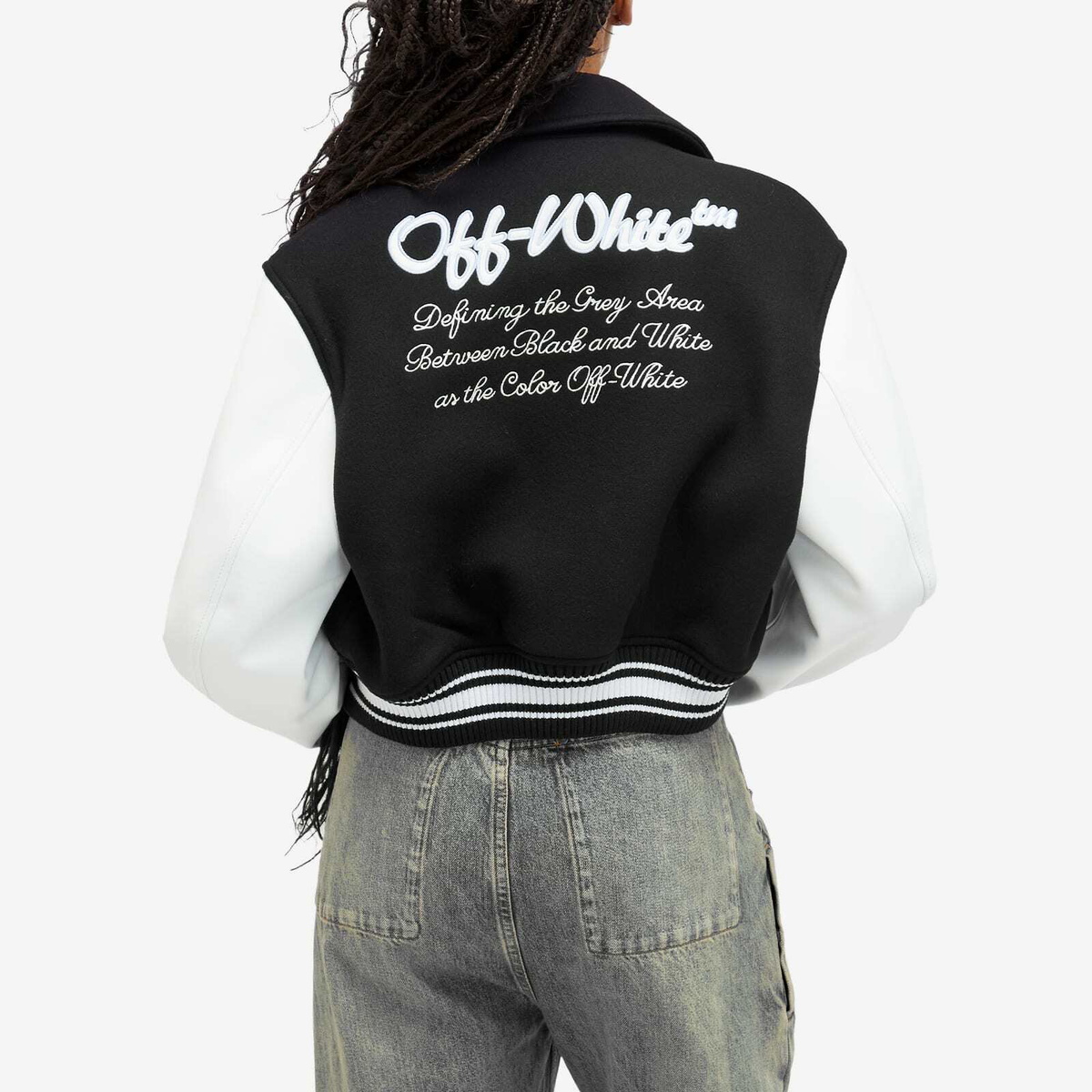 Off-White Women's WO Simple Cropped Varsity Jacket in Black White
