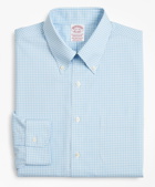 Brooks Brothers Men's Stretch Madison Relaxed-Fit Dress Shirt, Non-Iron Poplin Button-Down Collar Gingham | Light Blue