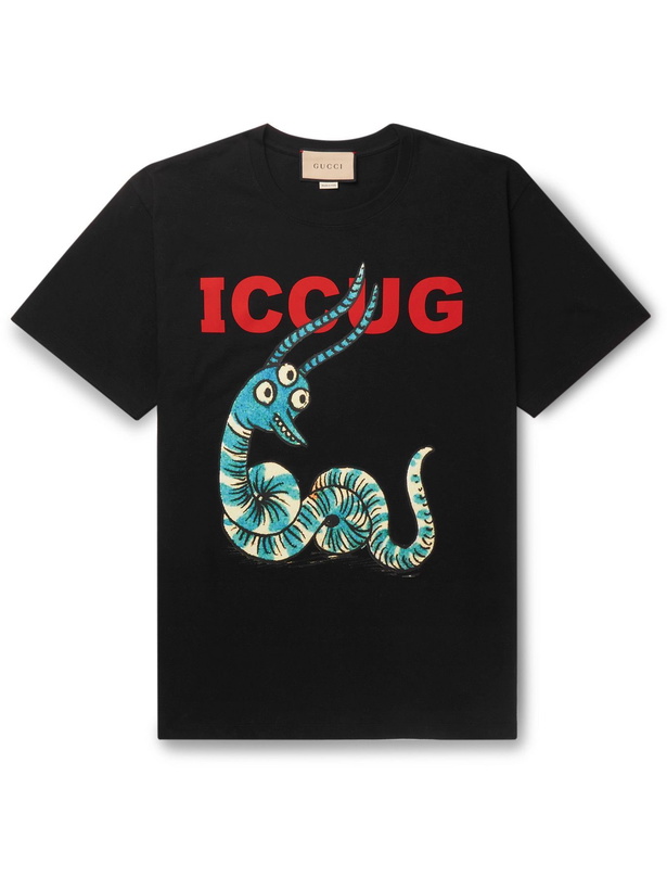 Photo: GUCCI - Printed Cotton-Jersey T-Shirt - Black