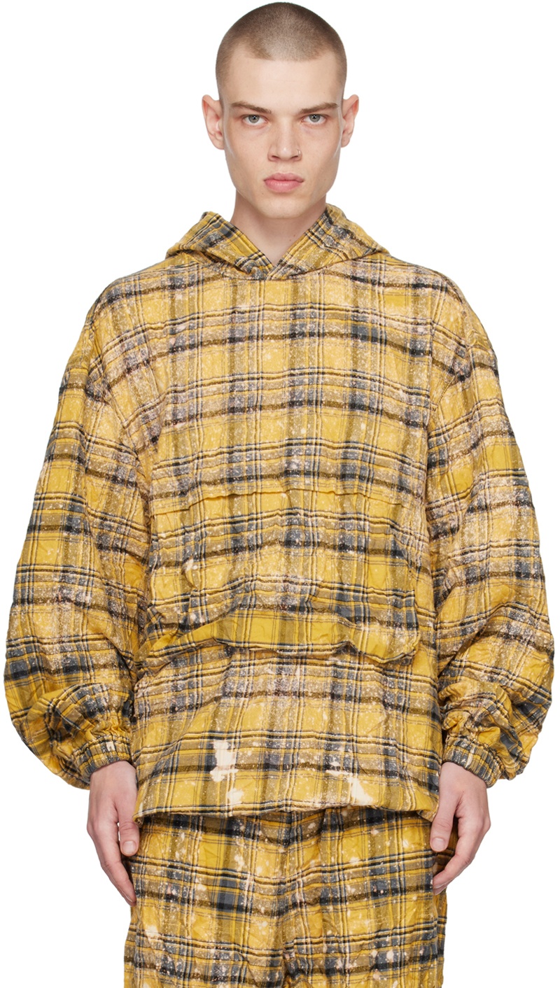 We11done Yellow Crinkled Check Hoodie We11done