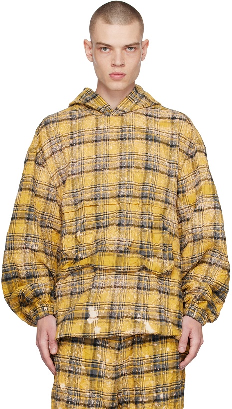 Photo: We11done Yellow Crinkled Check Hoodie