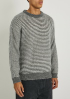 Ymc T Shape Striped Wool-blend Jumper Grey