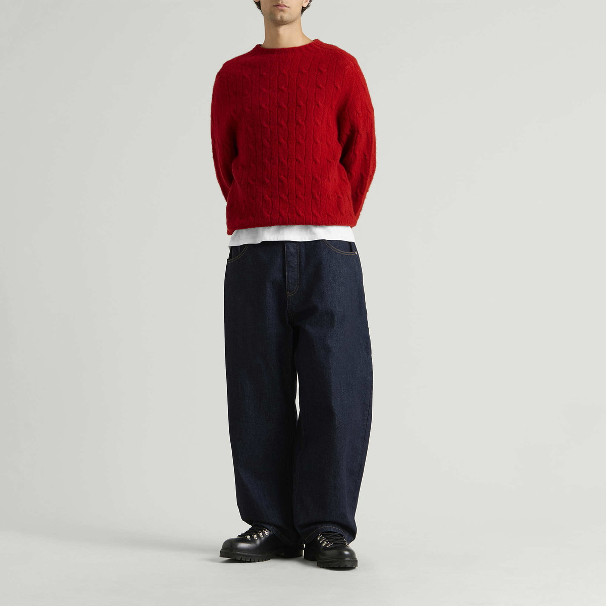 Barbour Men's Scottish Made Cable Crew in Red
