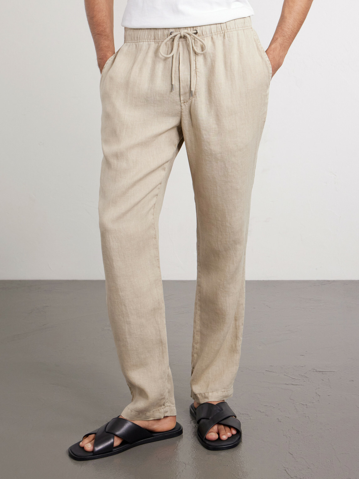 James Perse - Straight-Leg Garment-Dyed Linen Drawstring Trousers - Neutrals