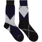 Sacai Navy and Black Argyle Socks