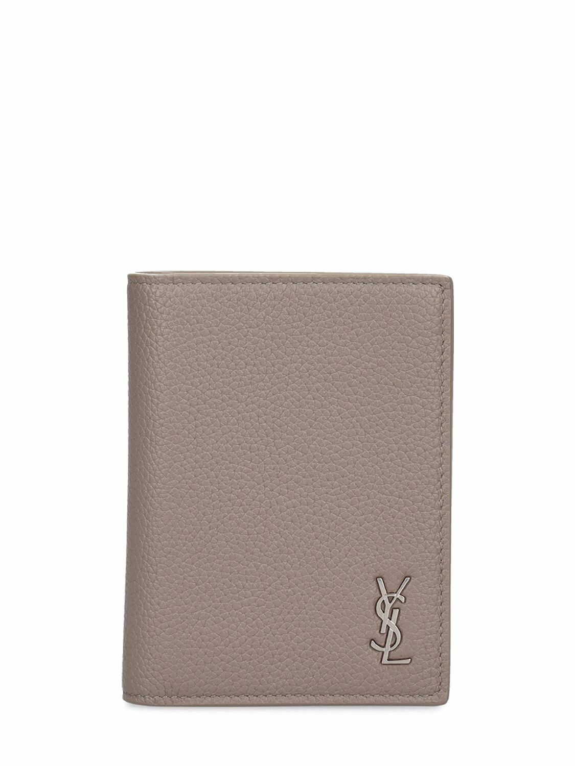 【美品】SAINT LAURENT TINY CASSANDRE LEATHER Tiny Cassandre leather cardholder in black - Saint Laurent