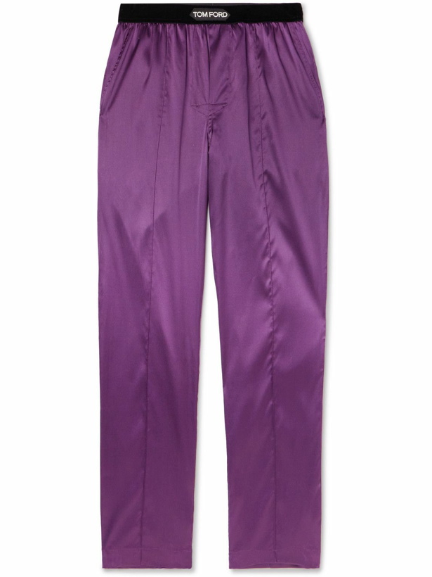 Photo: TOM FORD - Velvet-Trimmed Stretch-Silk Satin Pyjama Trousers - Purple