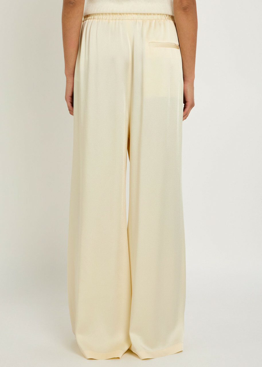 Stella Mccartney Logo-embroidered Satin Trousers Cream