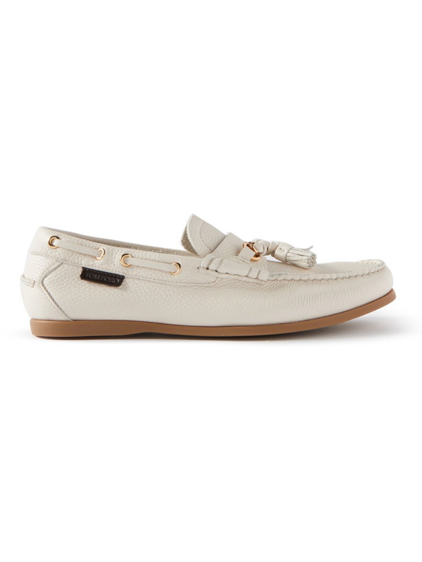 Photo: TOM FORD - Robin Tasselled Full-Grain Leather Boat Shoes - Neutrals
